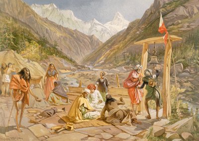 Poutníci v Gangootree, z ‚Indie starověké a moderní‘, 1867 od William Crimea Simpson